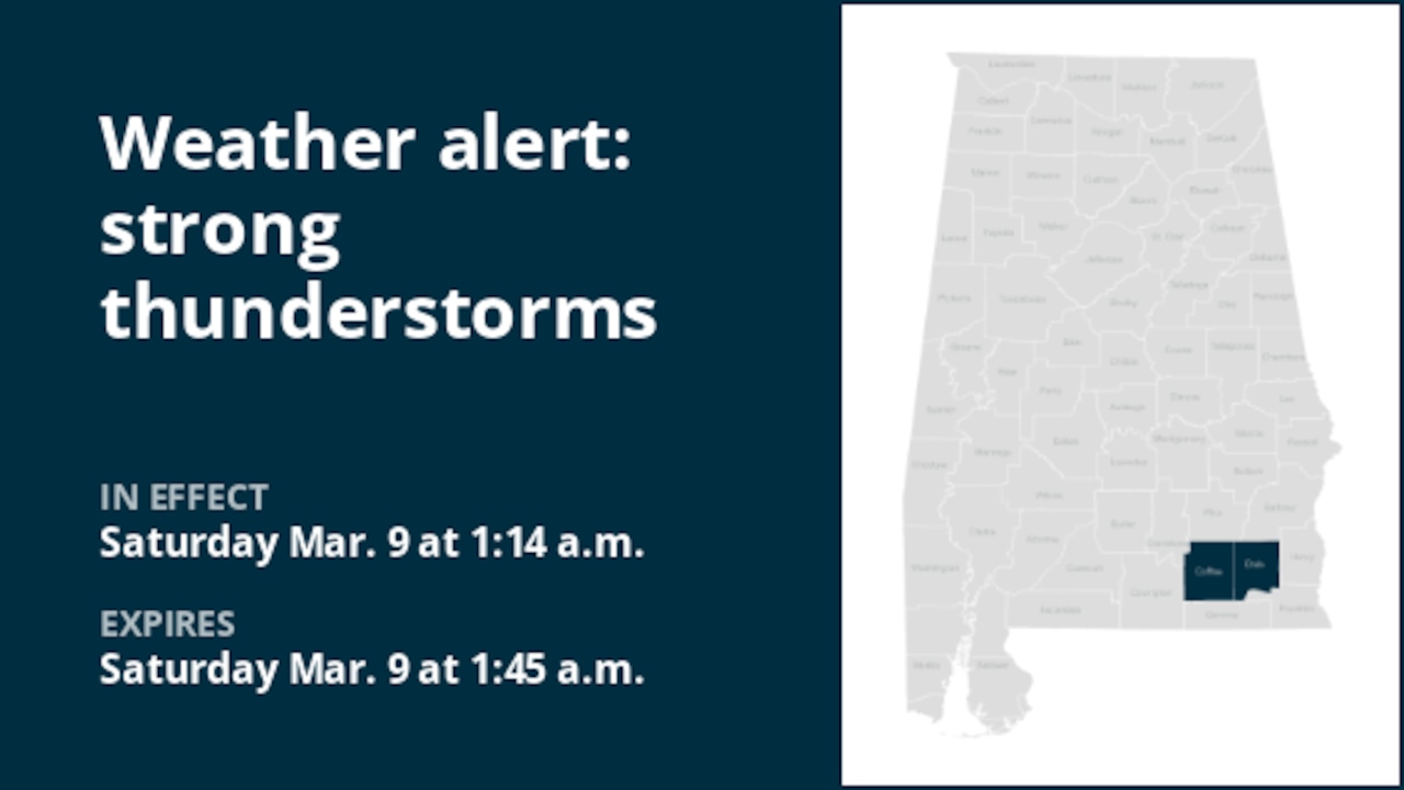Weather alert for strong thunderstorms in Coffee and Dale counties until 1:45 a.m. Saturday [Video]