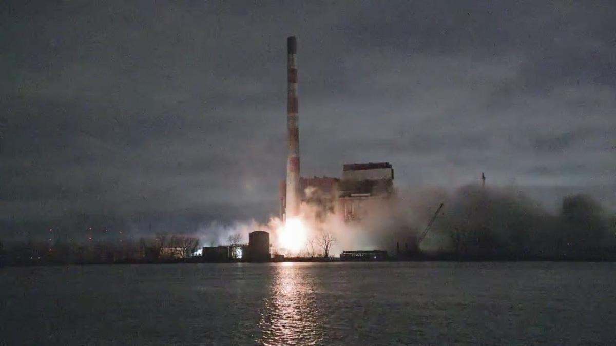 Trenton Channel Power Plant demolition begins with stack implosion [Video]