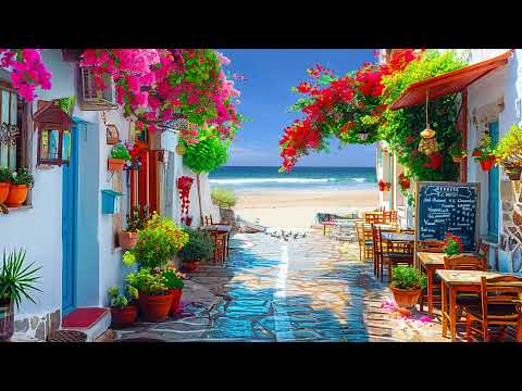 Romance Outdoor Coffee Shop Ambience with Bossa Nova Jazz & Ocean Wave Sound to Positive Energy [Video]