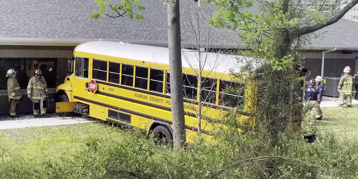 School bus hits DMV building [Video]
