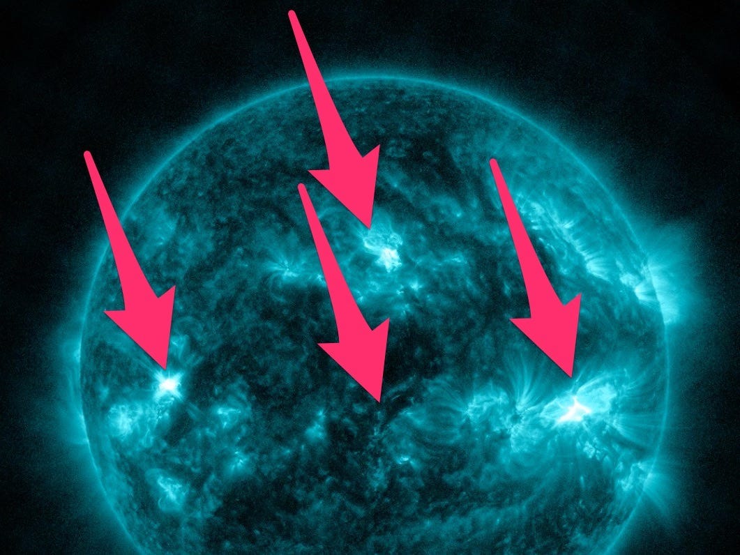 NASA video shows the sun just blasted out 4 eruptions at the same time. The rare event may have sent plasma hurtling toward Earth.